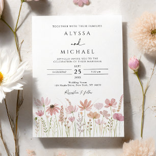 Boho Neutral Wildflower Floral Wedding Invitation