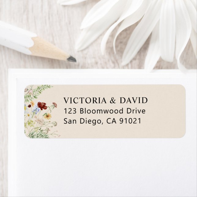 Boho Neutral Wildflowers Return Address Label (Insitu)