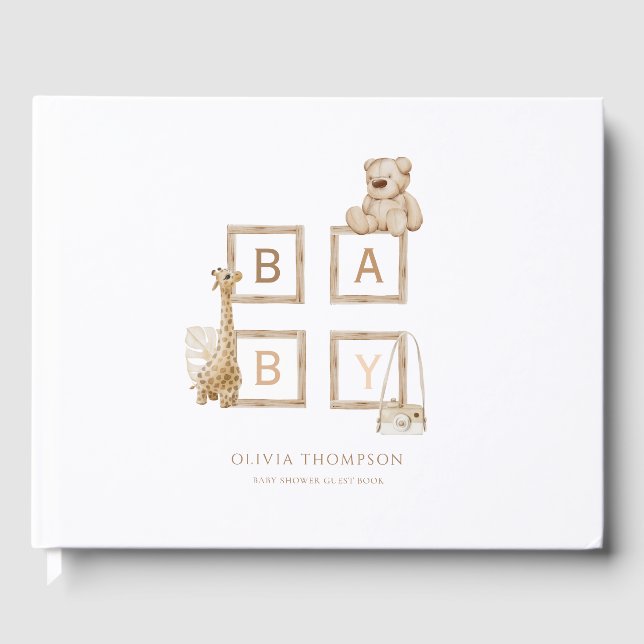 Boho Neutral Wood Block Letters Guest Book (Front)