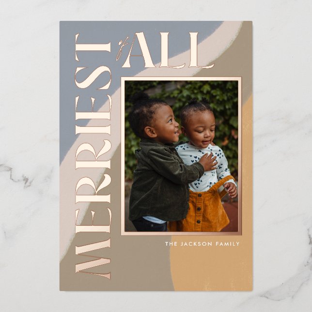 Boho Neutrals Swirl Photo Foil Holiday Card (Front)