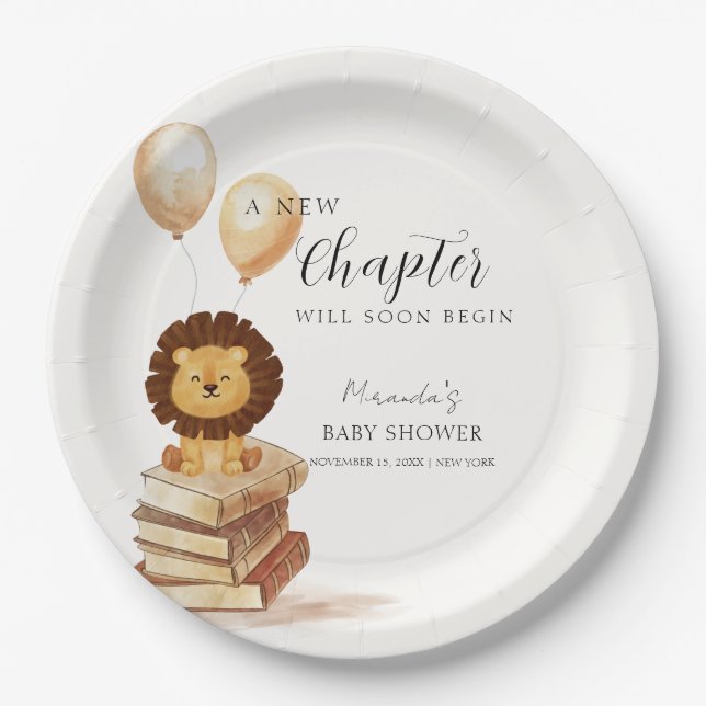 Boho New Chapter Wild Lion Balloon Baby Shower  Paper Plate (Front)