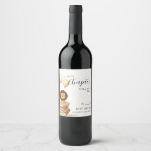 Boho New Chapter Wild Lion Balloon Baby Shower  Wine Label
