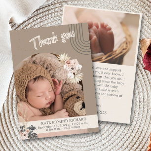 Boho Newborn Baby Birth Announcement Thank You