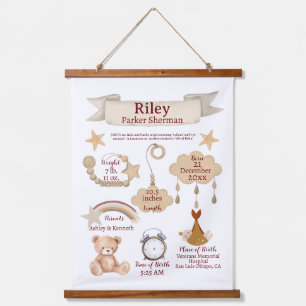 BOHO Newborn Birth Stats Gender Neutral Custom Hanging Tapestry