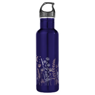 Boho Night Sky Floral Illustration – Moon, Stars & 710 Ml Water Bottle