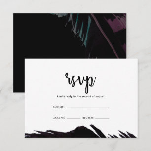 Boho Nights Black with Feather Wedding RSVP Card