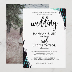Boho Nights Photo Black and White Wedding Invitation