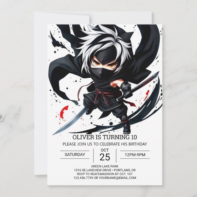 Boho Ninja Sword Birthday Invitation (Front)