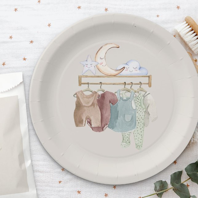 Boho Nursery Baby Clothes Gender Neutral Paper Plate (Baby Clothes paper plates from my Boho Nursery baby shower Collection)