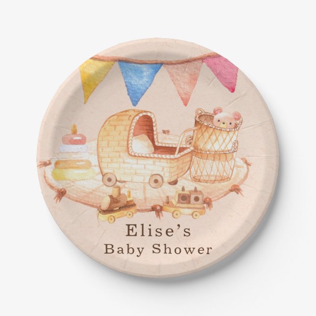 Boho Nursery Baby Crib Toys Baby Shower Paper Plate (Front)