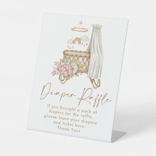Boho Nursery Baby Shower Diaper Raffle Pedestal Sign