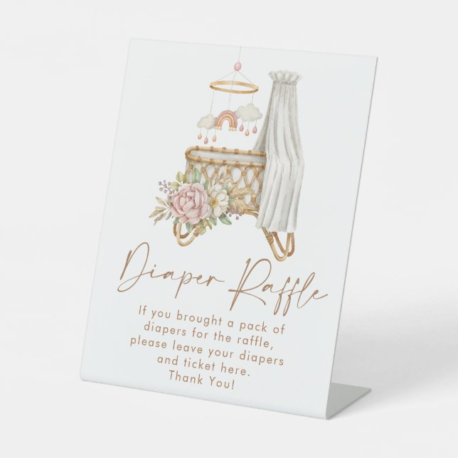 Boho Nursery  Baby Shower Diaper Raffle Pedestal Sign (Front)