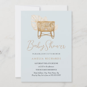 Boho Nursery Bassinet Blue Baby Shower Invitation