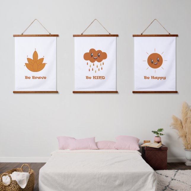 Boho Nursery Be Happy Kind Brave Hanging Tapestry (Bedroom)