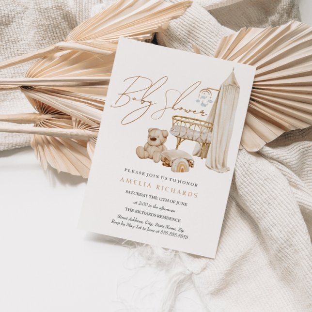 Boho Nursery Blue Baby Shower Invitation (Creator Uploaded)