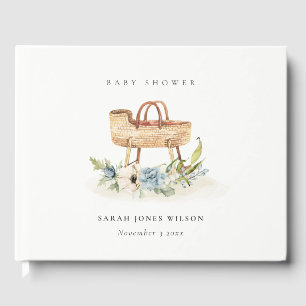 Boho Nursery Blue Floral Bassinet Baby Shower Guest Book