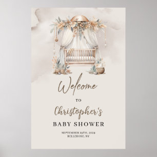 Boho nursery crib pampas earth Baby Shower Welcome Poster