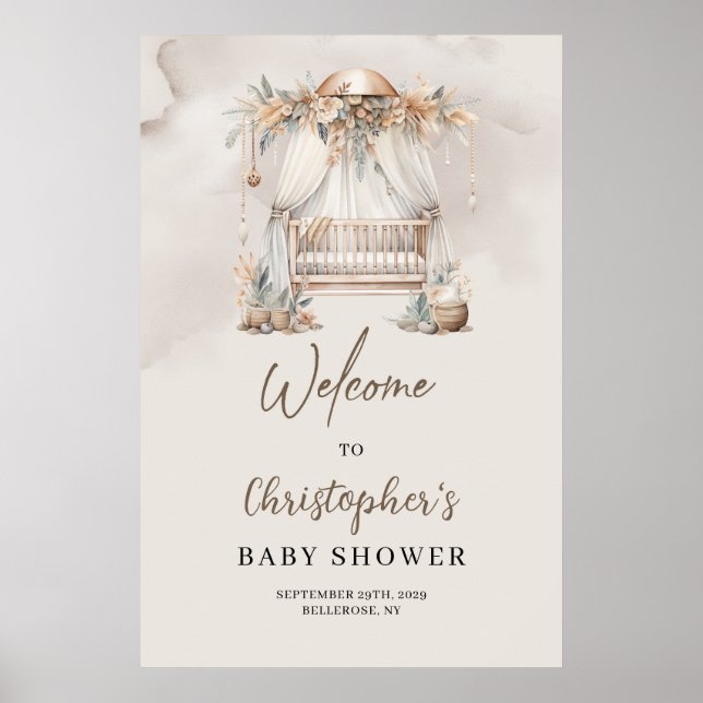 Boho nursery crib pampas earth Baby Shower Welcome Poster (Front)