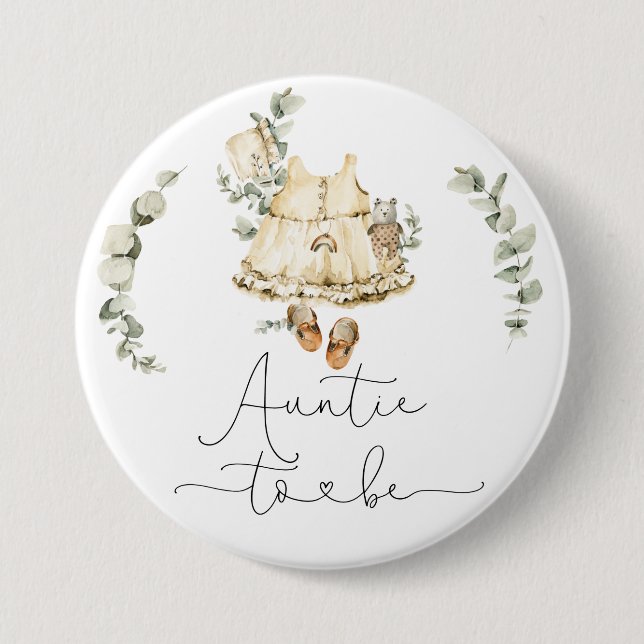 Boho nursery eucalyptus girl shower Auntie to be 7.5 Cm Round Badge (Front)