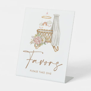 Boho Nursery Floral Bassinet Baby Shower Favours Pedestal Sign