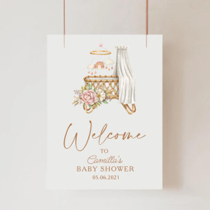 Boho Nursery Floral Crib Bassinet Baby Shower Poster
