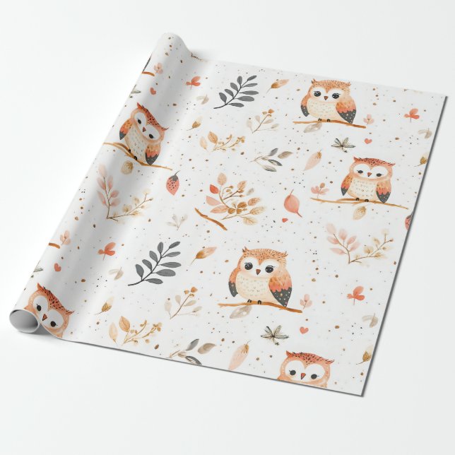 Boho Nursery Owls Wrapping Paper (Unrolled)