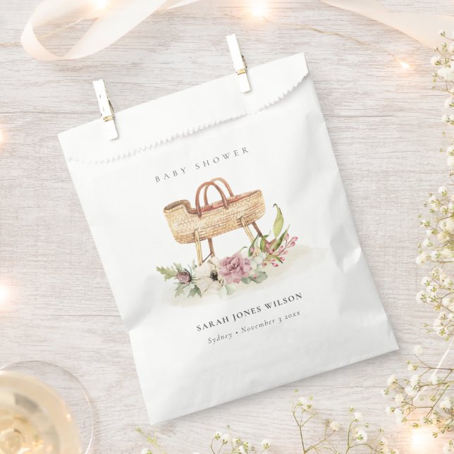 Boho Nursery Pink Floral Bassinet Baby Shower Favour Bags (Clipped)
