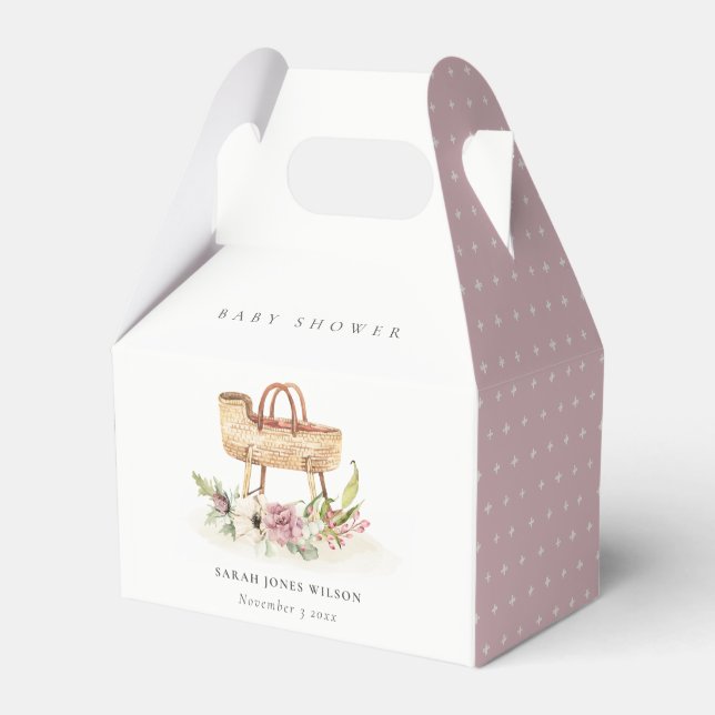 Boho Nursery Pink Floral Bassinet Baby Shower Favour Box (Front Side)
