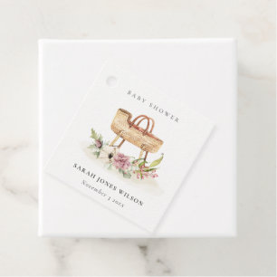 Boho Nursery Pink Floral Bassinet Baby Shower Favour Tags