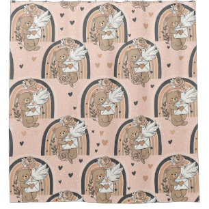 Boho Nursery Teddy Bears with Rainbows -Earthy (1) Shower Curtain