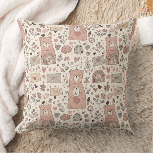 Boho Nursery Teddy Bears with Rainbows -Earthy (3) Cushion