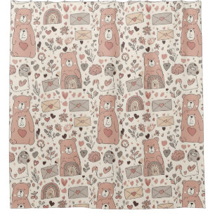 Boho Nursery Teddy Bears with Rainbows -Earthy (3) Shower Curtain