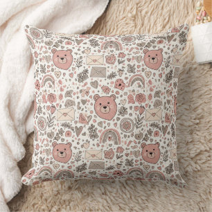 Boho Nursery Teddy Bears with Rainbows -Earthy (4) Cushion
