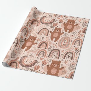 Boho Nursery Teddy Bears with Rainbows -Earthy (5) Wrapping Paper