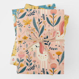 Boho nursery unicorns, baby shower gift wrapping paper sheet