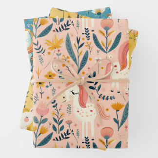 Boho nursery unicorns, baby shower gift wrapping paper sheet