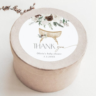 Boho nursery winter thank you baby shower classic round sticker