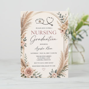 Boho Nursing Graduation Invitation with Stethoscop