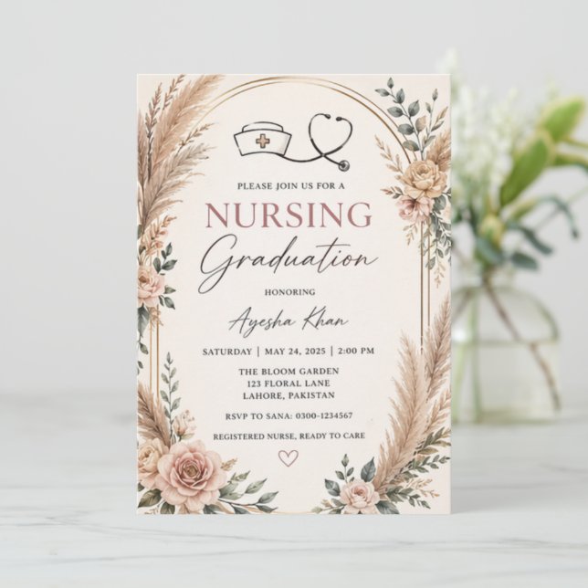 Boho Nursing Graduation Invitation with Stethoscop (Standing Front)