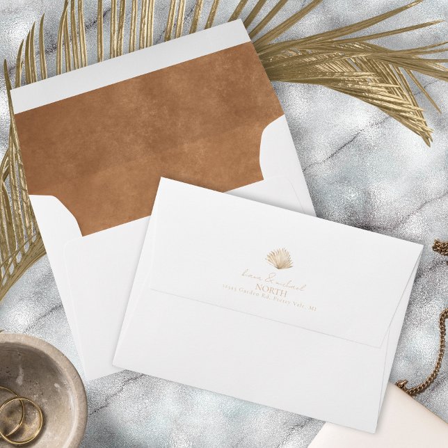 Boho Oasis Wedding White/Sadde Brown ID959 Envelope (Interior/Back In Situ)