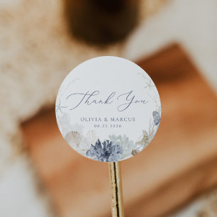 Boho Ocean Beach Blue Wedding Thank You Favour Classic Round Sticker