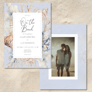 Boho Ocean Dusty Blue On the Beach Photo Wedding Invitation