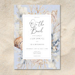 Boho Ocean Dusty Blue On the Beach Wedding Invitation<br><div class="desc">Set the tone for your dreamy seaside celebration with our stunning beach-themed wedding invitation. Featuring a soft dusty blue background, this boho-elegant design is framed by delicate watercolor ocean elements—seashells, coral, and coastal accents in soothing shades of blue, tan, and cream. The white text box at the centre highlights your...</div>