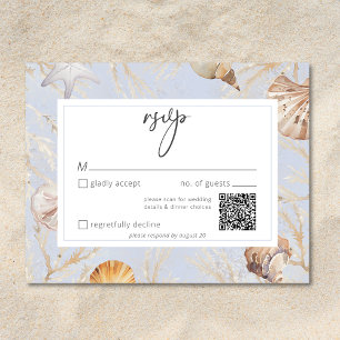 Boho Ocean Dusty Blue On the Beach Wedding QR RSVP Card