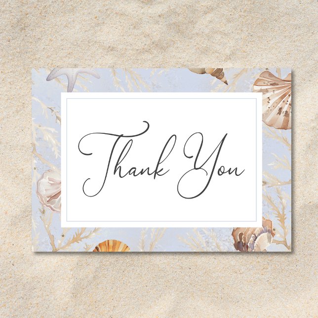 Boho Ocean Dusty Blue On the Beach Wedding Thank You Card (Boho Ocean Dusty Blue On the Beach Wedding Thank You Card)