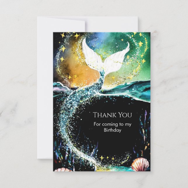 Boho Ocean Mermaid Birthday Thank You Card (Front)