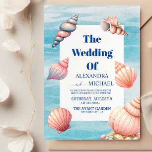 Boho Ocean Seashells Coral Beach Unique Wedding Invitation