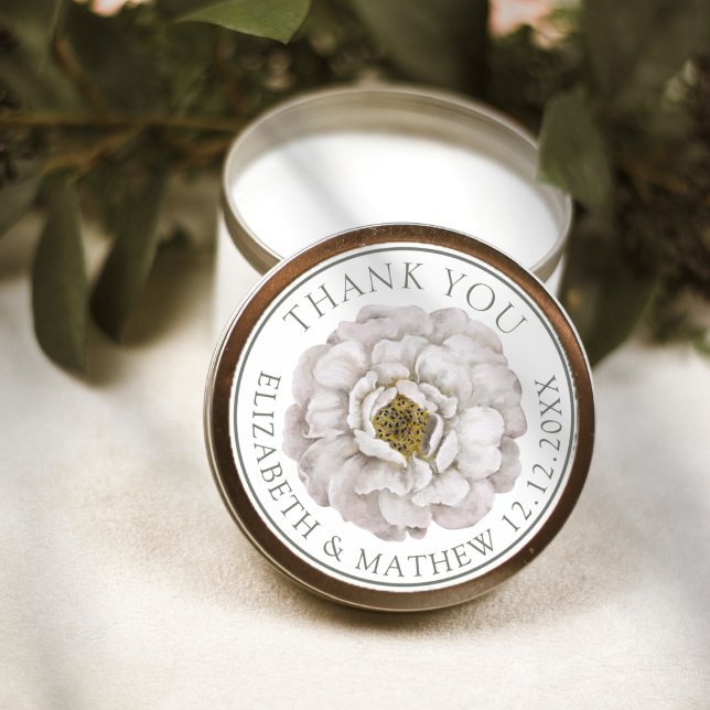 Boho Off White Flower Wedding Favour  Classic Round Sticker (Creator Uploaded)