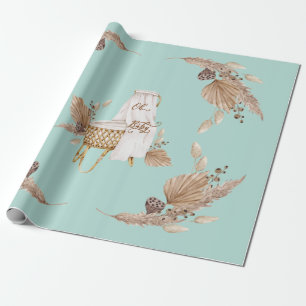 Boho Oh Baby Bassinet Turquoise Baby Shower  Wrapping Paper