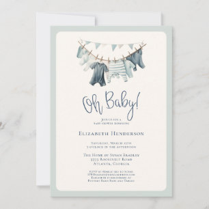 Boho Oh Baby Boy Clothes Clothesline Baby Shower Invitation